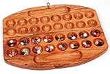 HUS BAO aus Samena-Holz – mit Edelsteinen und asiatischem Aufbewahrungssack für das SPIEL – Halbedelsteinspiel Edelsteinspiel Steinchenspiel Kalaha - 2