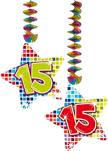 54-teiliges Partydeko Set * ZAHL 15 * für Kindergeburtstag oder 15. Geburtstag mit Girlande, Rotorspiralen, Luftschlangen und vielen Luftballons von CARPETA® - 2
