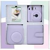 Instax mini 12 Fotoğraf Makinesi 10'lu Film Kare Alb&uuml;m ve Deri Kılıf Bundle Box (Lila)
