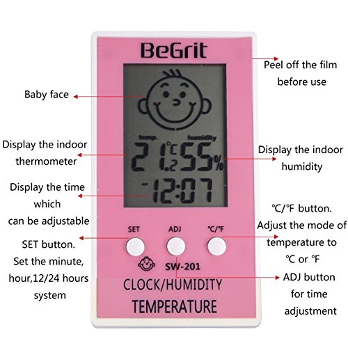 BeGrit Innen Hygrometer Thermometer für Baby-Raum-Temperatur Feuchtigkeit Feuchte Überwachung, digital einfach Sofort mit Lächeln / Unhappy Emotion Icon lesen - 3