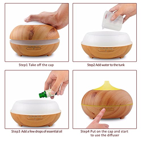Aroma Diffuser, EIVOTOR 300ML Luftbefeuchter Multifunktion Holzmaserung Ultraschall Öl Duftzerstäuber Humidifier Aromatherapie Duft Diffusor Abschaltautomatik Befeuchter mit 7 LED Farbwechsel Licht elektrisch Duftlampe verschiedenfarbigem Licht Night Light Mute Colorful Lamp Light Atomization Nano-Atomization Technology + 3 Modi Zeitschaltuhr 1/3/6 Stunden sicher und leise für Yoga Kinderzimmer Schlafzimmer Wohnung Wohnzimmer Krankenhaus Toilette Büro Konferenzraum Beauty-Salon Babies Kinder usw - 7
