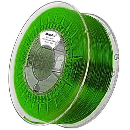 Minadax® 0,75kg Premium Qualitaet 3mm (2,85mm) PET-Filament gruen transparent fuer 3D-Drucker hergestellt in Europa