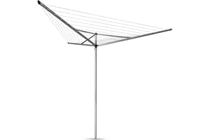 Brabantia 30m Essential Rotary Washing Line (Metallic Grey) Collapsible Umbrella System, 3 Arm Outdoor Clothes Dryer + 35mm Plastic Ground Tube