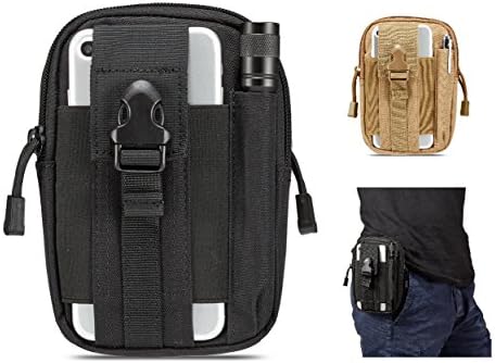 Egooz Tactical Molle EDC Pouch Military Utility Pouch Gadget Belt Waist Bag with Cellphone Holster Holder for Camping, Hiking, Hunting, Sports and Outdoor Activities (Black)