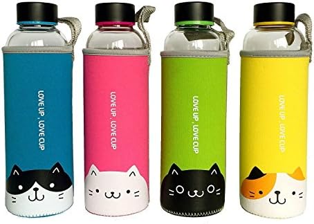 San Zi 18 Oz Premium Break Resistant Glass Water Bottle,Drinking Bottle,Juice Container,With Hot and Cold Insulated Sleeve … (blue)