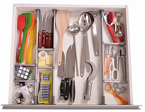 Verstellbarer Schubladen-Organizer Küche, eleganter modularer Schubladeneinsatz aus Aluminium – Set aus 9 Trennelementen (mittelgroß | für Schubladen 44,5 cm – 50 cm Länge) von Practical Comfort - 2