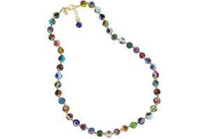 GlassOfVenice Collana in Vetro di Murano di Lunghezza più Corta da 17 Pollici - Perline di Mosaico Multicolori Millefiori Italiane in Vetro soffiato Fatto a Mano - Collane in Vetro di Murano per Don