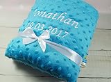★ Babydecke mit Namen und Datum bestickt ★ MINKY ★ Baumwolle ★ Füllung ★ - 4