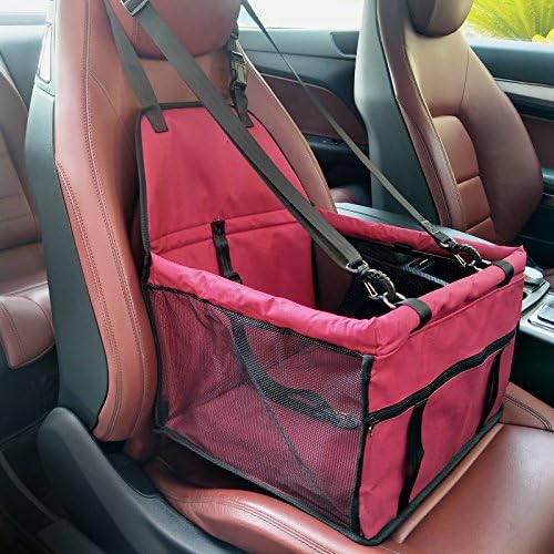 GENORTH Dog Car Seat Upgrade Deluxe Portable Pet Dog Booster Car Seat with Clip-On Safety Leash and Dog Blanket,Perfect for Small and Medium Pets,Red