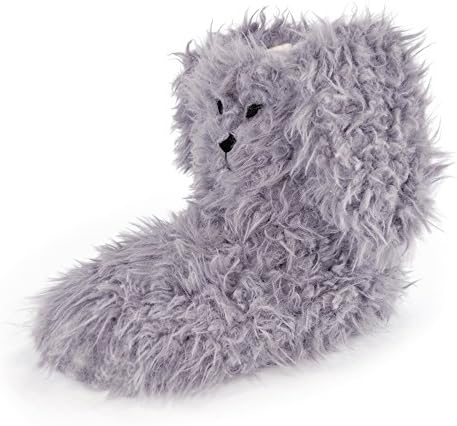 Ladies Womens Girls Animal Design Plush Teddy Lion Dog Rabbit Unicorn Slipper Boots Grey Pink Size 3-8