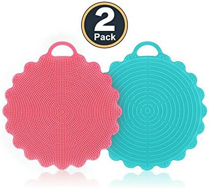 2Pcs Silicone Dish Washing Sponge Antibacterial Cleaning Scrubber For Kitchen(Green+Red)