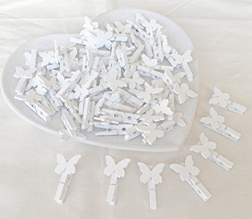 30 mm weiß Wäscheklammer mit 20 mm weiß Holz Butterflies Craft für Shabby Chic Vintage Hochzeit und Craft weiß