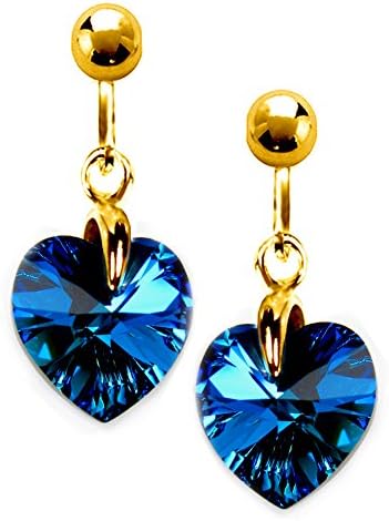 Dark Bermuda Turquoise Blue Black Mix Crystal Heart Gold Clip On Earrings made with Crystals from Swarovski®