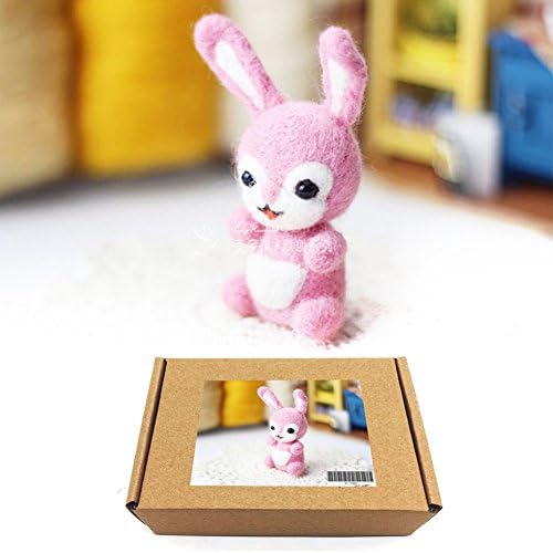 YSZ Rabbit Needle Felting Kits Merino Wool Roving - Needles, Finger Guards, Foam Mat, Instructions Gift Wrap (A)