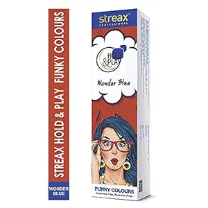 Streax Professional Hold and Play Funkey Hair Colour, 100g - Wonder Blue (Pack of 1)
