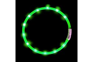 KABB LED Dog Collar, USB Rechargeable Flashing Light Up Night Safety Collar Soft Silicone Waterproof Length Adjustable Pet Necklace Collar - Green