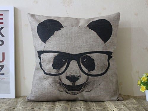 Decorative Cotton Linen Square Throw Pillow Case Cushion Cover Panda with Glasses Pillowcase 18 "X18 " by XSelector