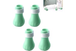 Creperture 4 Stück Silikon Katzenschuhe Katze Anti-Scratch Stiefel Silikon Einstellbare Katze Pfotenschutz Fuß Abdeckung für Katzen Baden Rasieren Karieren, Grün