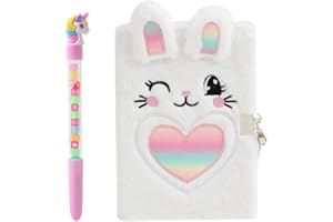FENYW Diario Niña con Cerradura A5 Cuaderno de Peluche Niña Diario Secreto para Niñas Cuaderno Niños Diario Secreto Niñas Cuaderno para Niñas Festival Regalo de Cumpleaños(conejo)