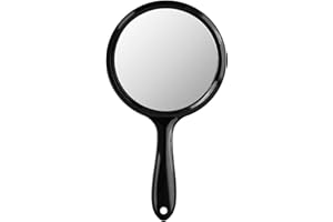 FESSOSKO Miroir à Main avec Poignée Miroir Double Face Grossissant 1X/3X Miroirs de Courtoisie Miroirs de Courtoisie Forme Ronde pour Le Maquillage Quotidien des Dames (Noir)