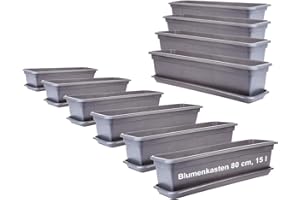 SUSTANIA 2friends Balkon Blumenkasten Set 80cm, 10er-Pack, mit Untersetzer, Kunststoff, EU-Fertigung, Anthrazit