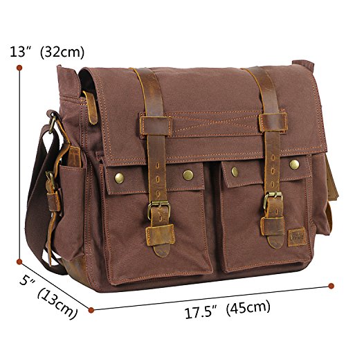 Lifewit 17 Zoll Laptoptasche Vintage Messenger Bag Umhängetasche Schultertasche aus Leder und Canvas - 2