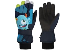 FAYHIJUN Waterproof Kids Gloves Winter Cold Weather Fleece Lined Thermal Warm PU Palm Snow Ski Cycling Glove for Age1-13 Boys Girls Kid Boy Toddler Girl Children Skiing Snowboarding