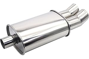 Krtopo 2.25"/57MM Inlet Car Exhaust Muffler Dual Outlet - Silencer Stainless Steel Diesel Exhaust Resonator Muffler Tip Turbo Sound 21.06" Length Universal for Sedan SUV Truck(Bend Tail Silver)