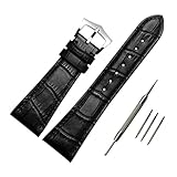 ODETOJOY 25mm Uhrband Wechselarmband Ersatzband Uhrenarmband echtes Leder für Männer+3 Stück Edelstahl Frühling Bars Link Pins mit Entferner Reparatur We (Schwarze Leder Silberschnalle)