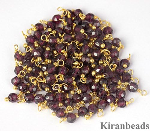 100 Pcs Natural Garnet Loose Gemstone Micro Faceted Beads - Gold Over Sterling or 24K Gold Plated Wire Wrapped Beads - Beads 3-4mm