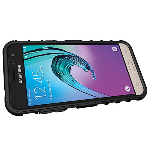 Funda Galaxy J3  2016  Pegoo Caja El Soporte Incorporado A Prueba de golpes Anti-Ara  azos y Polvo Mezcla Doble Capa Armadura Proteccion Cover Case Caso Funda C  scara Caja para  2016  Samsung Galaxy J3  Negro 