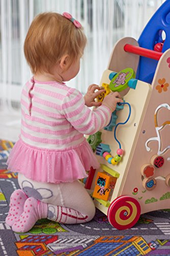 Kledio Kinder Activity Lauflernwagen aus Holz FSC® 100%, Baby Lauflernhilfe mit Bausteinen und vielen weiteren Funktionen, Laufwagen für Kinder ab 1 Jahr geeignet - 8