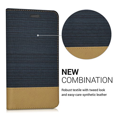 kwmobile Funda para Motorola Moto E3 - Carcasa de  Tela  y  Cuero sint  tico  - Case con  Soporte  en  Azul Oscuro marr  n 