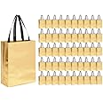Evafly Gift Bags Pack Of 50 | Medium Size : 12Lx4Wx13H Inch Glossy Metallic Laminated Non-Woven Reusable Eco-Friendly Party Return Gift Bags (Golden)