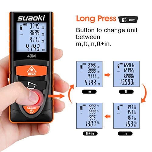SUAOKI D8 Laser-Entfernungsmesser 0.2~40M ,+/- 2mm Messgenauigkeit , Laser Distanzmessgerät mit LCD Display Entfernungsmessergerät - 3