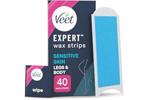 Veet Expert Cold Wax Strips, 40 Count + 4 Finish Wipes, Hair Removal Kit For Smooth Legs, Gentle Solution For Delicate Skin, Easy And Effective Use