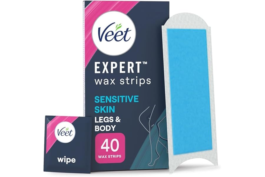 Veet Expert Cold Wax Strips, 40 Count + 4 Finish Wipes, Hair Removal Kit For Smooth Legs, Gentle Solution For Delicate Skin, Easy And Effective Use