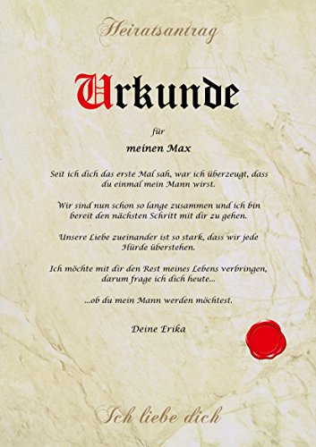 Heiratsantrag Urkunde persönliche Geschenk Karte Hochzeit Liebe heiraten Pergament div. A4 Papier Motive - 4
