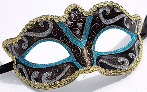 Türkis Blau Schwarz Bronze und Gold venezianische Maskerade Partei Karneval Maske