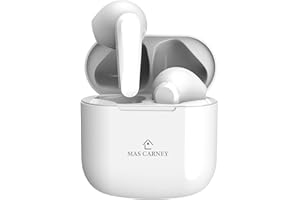 MAS CARNEY M1 Mini-Kopfhörer, kabellos, Bluetooth, 13 cm, leicht, integriertes Mikrofon, True Wireless Kopfhörer mit Ladehülle, Weiß (Weiß)
