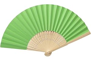 YUKIYI Hellgrüne Handfächer für Frauen, faltbare Handfächer, Stoff, faltbare Fächer DIY, handgefertigte Fächer für tanzende Foto-Requisiten, Wanddekoration, Hochzeitszubehör