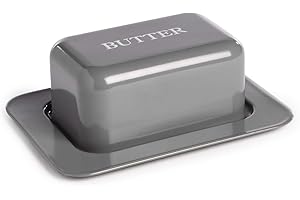 MAISON & WHITE Butter Dish with Lid | Vintage Design | Non Shatter | Enamel Butter Dish | Kitchen Storage | Traditional Styling | M&W (Grey, One Size)