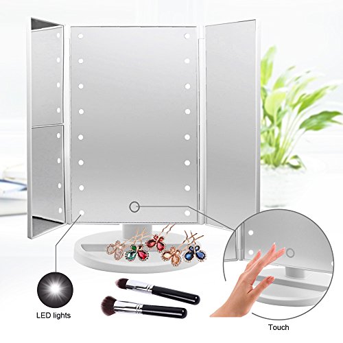 Licht Make-up Spiegel, Lupe Travel Kosmetikspiegel, beleuchtet Spiegel, Tisch verstellbar beleuchtet Kosmetikspiegel mit drei-Wege LED-Touch Bildschirm Tisch Schreibtisch Spiegel für Zahnseide Make Up (Pink) - 3