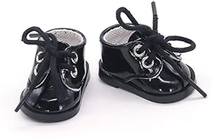 Aeromdale Puppe Schuhe PU Schuhe mit Schnürsenkel für 14 "Puppen 35cm Puppe Zubehör Spielzeug - Schwarz - 1 Paar