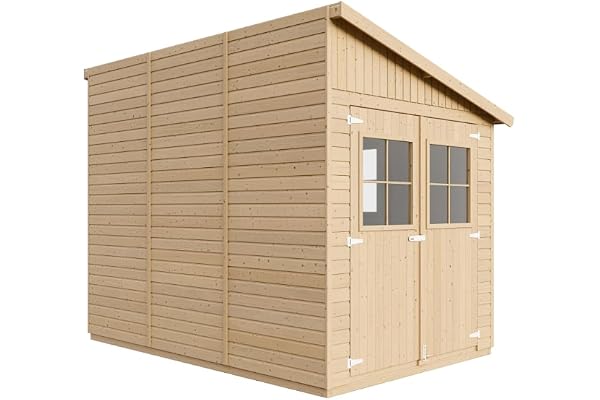 Abri de Jardin en Bois Naturel(avec paroi latérale) - Stockage extérieur avec fenêtres- H244x218x318 cm/6 m2, Hangar en Bois Naturel - Atelier Rangement Outils et vélos- TIMBELA M339A