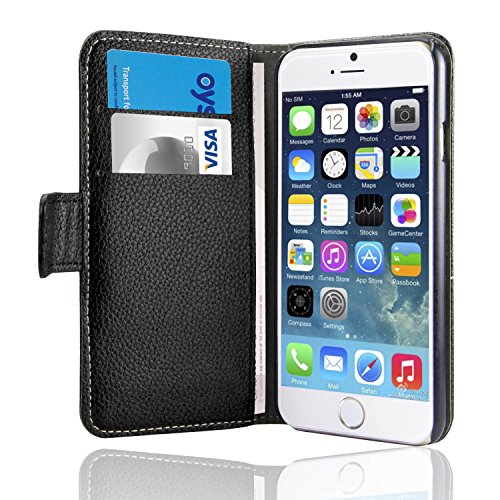 SAVFY iPhone 6 Case - Leather Case for Apple iPhone 6 4.7 Inch Flip Black Cover With [ Holder Support & ID Card Slot ] Magnetic PU Cover High Quality Pouch + Free Screen Protector & Stylus Touch Pen