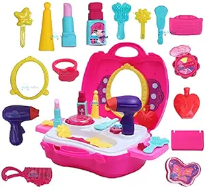 FunBlast Pretend Play Cosmetic and Makeup Toy for Girls Kids, Beauty Salon Toys for Kids - (Pack of 22 Pc; Pink) - Made in India