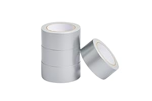 Amazon Basics Cinta aislante muy resistente, fuerza avanzada, 4.77 cm x 18.28 m, Plateado, juego de 4, uso general, reparación del hogar y el coche, bricolaje, coche, actividades en el exterior
