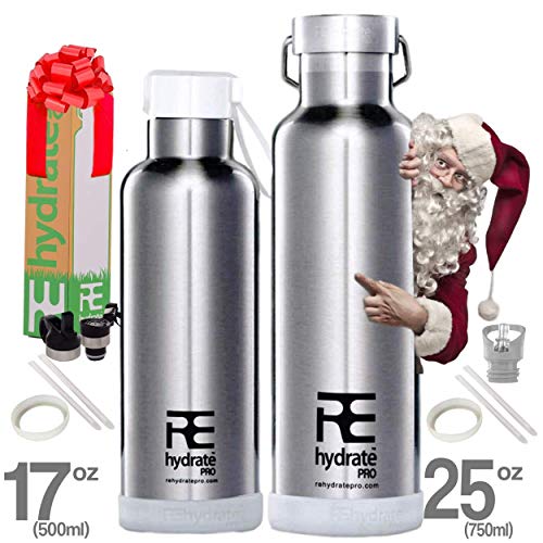 Rehydrate Pro 708,7 gram a doppia parete in acciaio INOX acqua vuoto bottiglia Flask - compatibile a Swell Yeti Hydro e Klean Kanteen per bevande calde o fredde + 'Flip N SIP' Berretto sportivo cromo