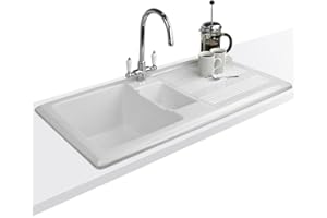 Astini Canterbury 150 1.5 Bowl Gloss White Ceramic Kitchen Sink, Waste & Colonial 7018/CP/WL Tap